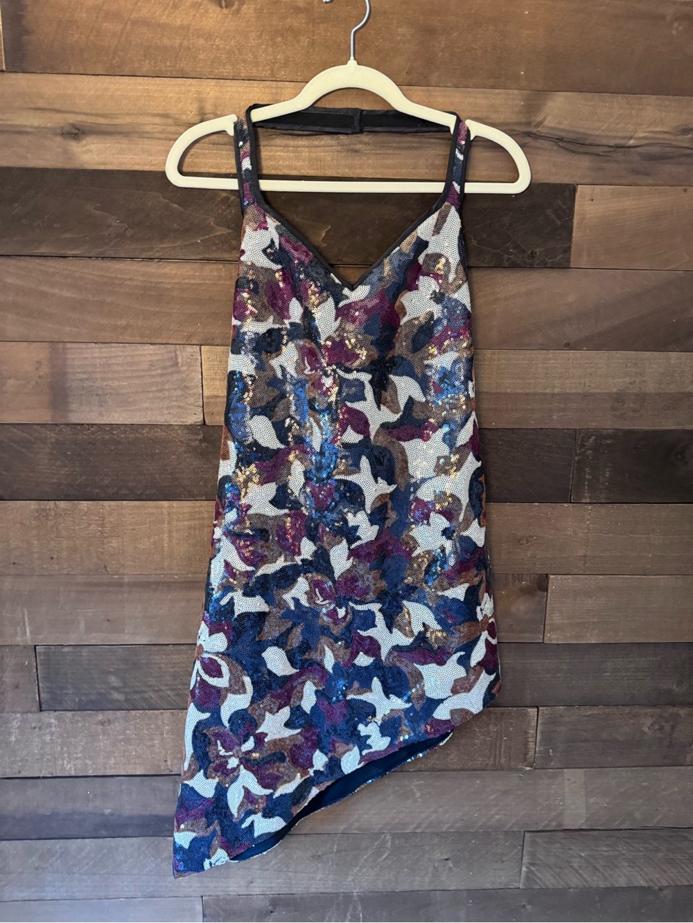 Olvi’s Lace Sequin Floral Asymmetrical Slip Dress - Multi
